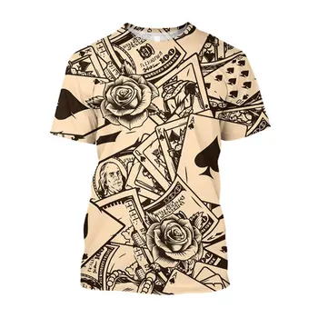 Poletje Moda Priložnostne Poker Vzorec Moške majice 3D Tiskanih Hip Hop street style Kratkimi Rokavi za Prosti čas O-vratu Smešno Tees Vrhovi