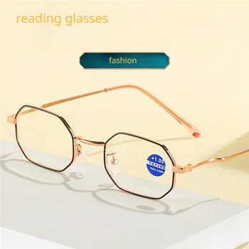 Poligonske Obravnavi Očala Kovinski Majhen Okvir HD Anti-modra Svetloba Očala za Moške in Ženske Novo Branje Očala