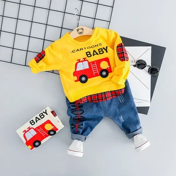 pomlad jesen novo otrok obleke Fant srčkan avto long sleeve majica za šport + kavbojke 2 kosov Komplet Dojenček fant kompleti oblačil