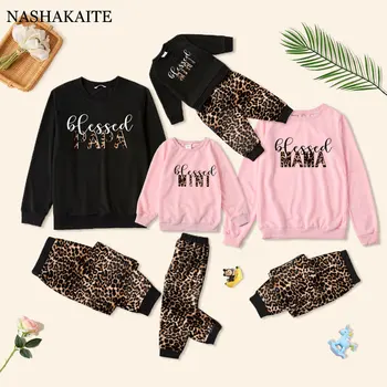 Pomlad&Jeseni Bombaž Majica Oblačila Družino Ujemanje Oblačila Leopard Mati Oče Otroška Oblačila Družino Obleke Družino Oblačila