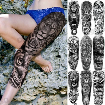 Realno Lev Rose Začasne Tetovaže Za Ženske, Moške Odrasle Ponaredek Tiger Mehanske Volk Tattoo Nalepke DIY Stegno Nepremočljiva Tatoos