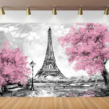 Roza Cvetovi Dreves Eifflov Stolp Temo Fotografija Ozadje Parizu Rojstni Dan, Poročno Zabavo Ozadju, Poster, Vodenke Banner