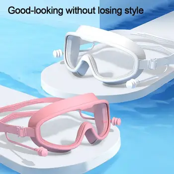 s Čepi Otroci Plavanje Očala Velik Okvir Širok Pogled otroška Očala Nepremočljiva Anti-fog High Definition Plavati Očala