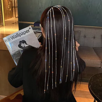 Sijoče Gothic Kristalno Verige Tassel Hairbands Trakovi Ženske Luksuzni Dolgo Obesek Za Rojstni Dan Nosorogovo Party Dodatki Za Lase