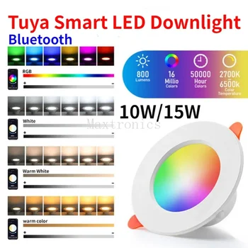 Smart 10/15W LED Downlight Tuya Bluetooth, LED Stropni Potisnjeni Navzdol Svetlobe RGB +CW+WW Zamenljiva Dimmmable Spot Svetilka Delo Alexa