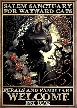 Smešno Halloween Black Cat Znaki,Salen Svetišče za Negotov Mačke Kovinski Tin Prijavite Zunanji okras, Darilo za Mačka Ljubitelje 12x8 Palčni