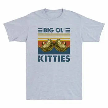 Smešno Mačka Big Ol' Kitties Letnik Moški T-Shirt Kratek Rokav Šport Siva Cotton Tee dolgimi rokavi