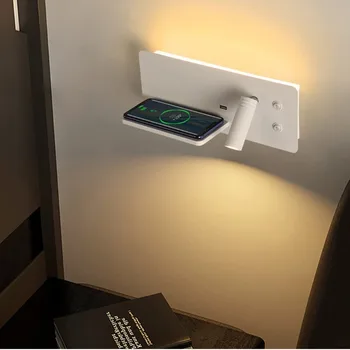 Sodobno Minimalistično LED Stenska Svetilka Ustvarjalne Nordijska Spalnica USB Brezžično Polnjenje Postelji Svetilko, Dnevna Soba Ozadju Stene Lučka