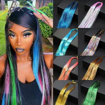 Sparkle Sijoče Lase Tinsel za Ženske Mavrične Barve Vpletanje Las Razširitve Bleščice Pramenov Hairpiece Dazzles False Lase Cosplay