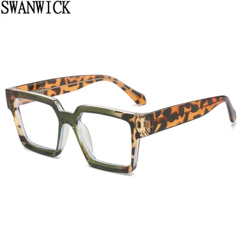 Swanwick TR90 kvadratnih očala za moške anti modra svetloba CP acetat retro očala okvirji ženske optični zelena leopard visoke kakovosti