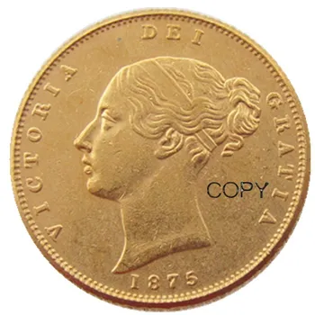 UK 1875-PS Queen Victoria Mlade Glavo zlatnik, Zelo Redko Polovica Državnih Die Kopijo Kovancev
