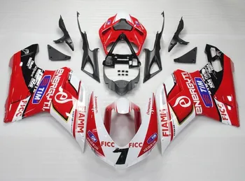 Vbrizgavanje Plesni Novo ABS Fairings Kit Primerni za Ducati 848 1098 1198 Evo 2007 2008 2009 2010 2011 2012 Karoserija Nastavite Rdeča, Bela