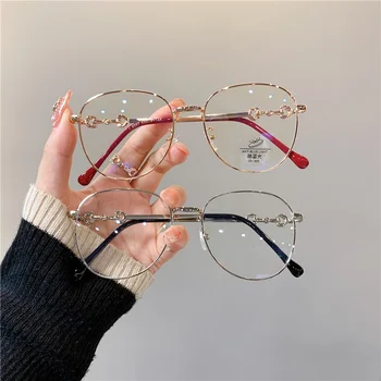 Vintage New Ovalne Kovinski Okvir Očal Ženske Mode Optični Kratkovidnost Blokiranje Očala Priljubljeno Branje Anti-modra Svetloba Očala