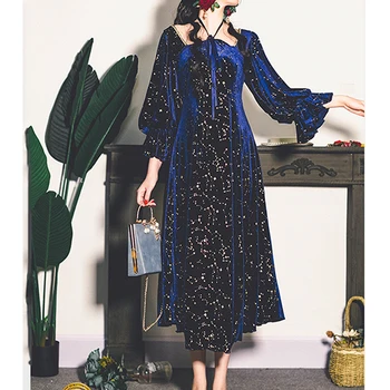 Vintage Stranka Obleko Ženske Večer Francoske Elegantne Retro Žensko Obleko Priložnostne Dolg Rokav Flroal Midi Obleko Korejski 2020 Jeseni Chic