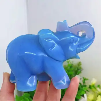 Visoka Kakovost Modra Opalite Slon Kristalno Carving Živali Zdravilno Energijo, Kamen Fengshui Doma Dekoracijo Holiday Gift 1pcs