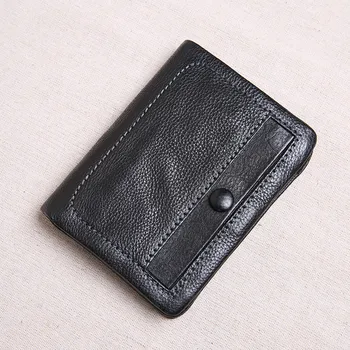 XZAN Oblikovalec razkošje pravega usnja moški ženske denarnice, ročno izdelana mehka prva plast cowhide mladi preprosto črno kratko, majhno torbico