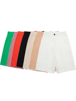 ZADATA 2023 nove ženske priložnostne, vsestranski, eleganten in preprost barva osnovne hlače z gumbi in žepi