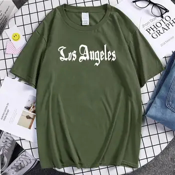 Črke Los Angeles Smešno Tiskanje Tee Srajce Moške Smešno Ulica Tshirt Mehko Osebnost Oblačila Bombaž Letnik Tshirts Moške