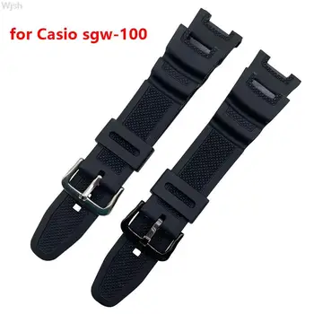 Črn Silikonski Trak Watchband za Casio SGW-100 SGW100 Moški Ženske Gume Šport Nepremočljiva Zamenjava manžeta Zapestnica Pasu