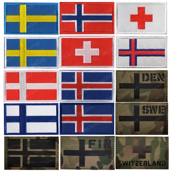 Švedska Norveška Danska Islandija Finska Švica Nacionalne Zastave Vezene IR Odbojni Obliži Vezenje Značke Evropi Zastav