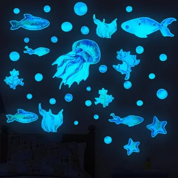 2 Kos Svetlobne Nalepke, Modra Hobotnica Otroci Soba Svetlobna Morskih Bitij Svetlobna Stenske Nalepke Doma Dekoracijo Nalepke