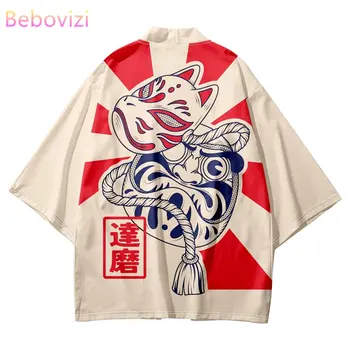 Moda Ulične Darma Jajce Tiskanja Tradicionalnih Kimono Casual Moški Ženske Jopico Cosplay Srajce Harajuku Japonski Samuraj Haori