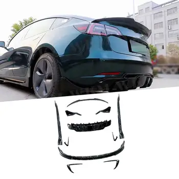 Ogljikovih Vlaken ABS za Tesla Model 3 Avto Bodykit Sprednji Odbijač za Ustnice Zadnji Difuzor Strani Krila Rocker Plošče Zadnji Spojler