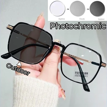 Photochromic Anti-modra Svetloba Obravnavi Očala Ženske Velik Okvir, Barvno spreminjanje Daljnovidnost Očala Ultra Lahka Unisex Očala