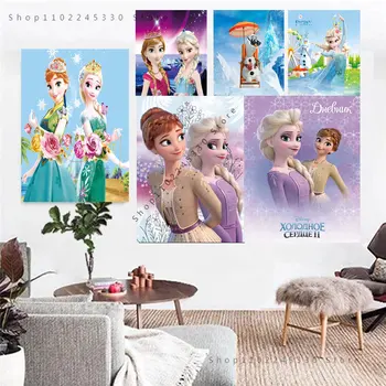 Platno Slikarstvo Plakatov In Fotografij Risanka Sestre Princesa Ana in Elsa Disney Anime Wall Art Doma Dekoracijo Otroci Soba Dekor