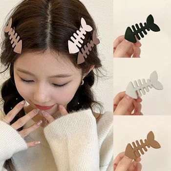Ustvarjalne Mini Barva Smolo Fishbone Hairclips 5Colors Srčkan Šiška Kovinski Lasnice za Ženske, Dekleta Nobene Škode Dodatki za Lase