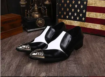 Velikost 46 moški čevlji formalno usnje v Črni in beli barvi oxford čevlji za moške stranke urada moda, moška obleka, čevlji